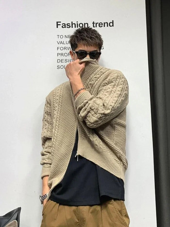 Πλεκτά πουλόβερ για άνδρες Ζακέτα Μοτοσικλέτα Ανδρικά Ρούχα Παλτό Μπουφάν με φερμουάρ Χωρίς κουκούλα Κορεάτικη μόδα 90s Vintage Style S