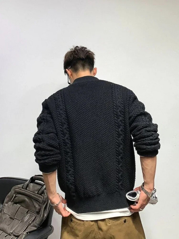 Πλεκτά πουλόβερ για άνδρες Ζακέτα Μοτοσικλέτα Ανδρικά Ρούχα Παλτό Μπουφάν με φερμουάρ Χωρίς κουκούλα Κορεάτικη μόδα 90s Vintage Style S