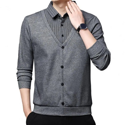 Vīriešu rudens un ziemas džemperis bez piedurknēm, vienrindas vienkrāsains viltots divdaļīgs ikdienas vīriešu jaciņš