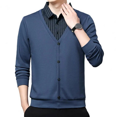 Vīriešu rudens un ziemas džemperis bez piedurknēm, vienrindas vienkrāsains viltots divdaļīgs ikdienas vīriešu jaciņš