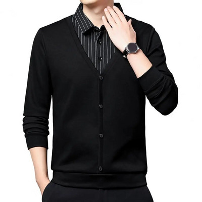 Vīriešu rudens un ziemas džemperis bez piedurknēm, vienrindas vienkrāsains viltots divdaļīgs ikdienas vīriešu jaciņš