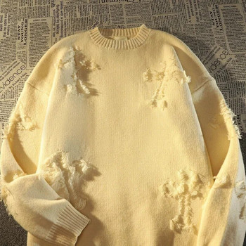 2023 Autumnand y2k Streetwear Men Нов ретро пуловер с ресни с дупки Свободен универсален пуловер за мъже и жени Пуловер с дълъг ръкав