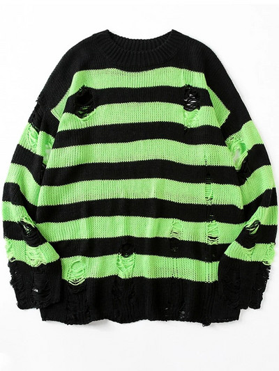 Musta triibuga kampsunid hävitatud lõhki sviiter Naiste pullover Hole kootud džemprid Oversized dressipluus Harajuku pikkade varrukatega topid