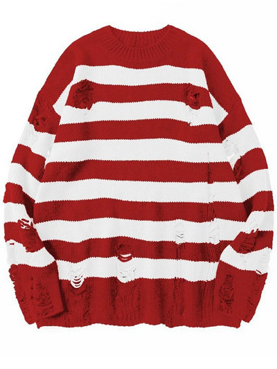 Musta triibuga kampsunid hävitatud lõhki sviiter Naiste pullover Hole kootud džemprid Oversized dressipluus Harajuku pikkade varrukatega topid