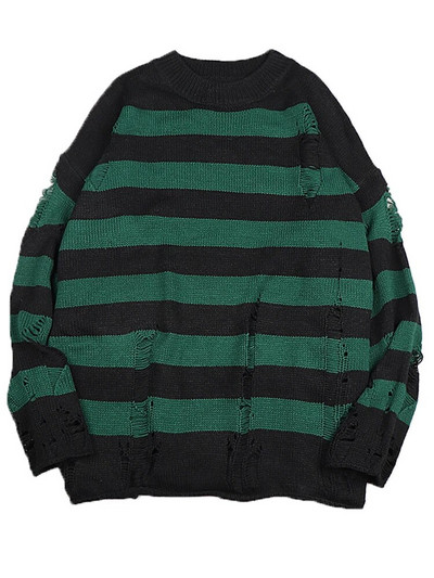 Musta triibuga kampsunid hävitatud lõhki sviiter Naiste pullover Hole kootud džemprid Oversized dressipluus Harajuku pikkade varrukatega topid
