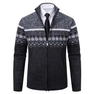 Pánsky sveter s dlhým rukávom a stojatým golierom, zipsový kabát, módny kardigan, voľná vlnená pletená bunda
