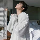 HOUZHOU Flīsa džemperi Vīriešu Korejiešu Biezi Silti Adīšana Rudens Ziemas Brīvi Ikdienas Mohēras Puloveri Ielas apģērbs