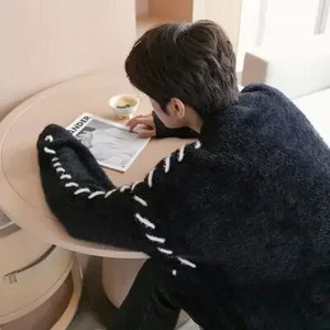 HOUZHOU Flīsa džemperi Vīriešu Korejiešu Biezi Silti Adīšana Rudens Ziemas Brīvi Ikdienas Mohēras Puloveri Ielas apģērbs