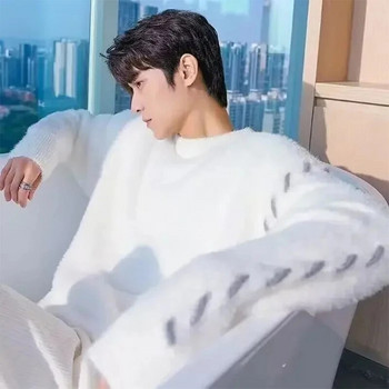 HOUZHOU Поларени пуловери Мъжки корейски удебелени топли плетива Есен Зима Свободни ежедневни пуловери от мохер с дълъг ръкав Streetwear