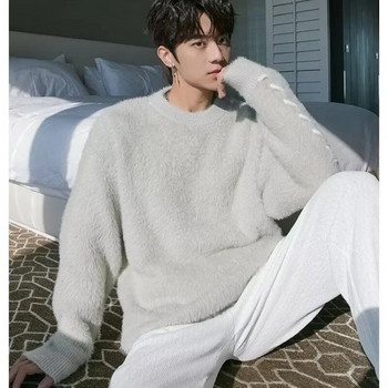 HOUZHOU Поларени пуловери Мъжки корейски удебелени топли плетива Есен Зима Свободни ежедневни пуловери от мохер с дълъг ръкав Streetwear