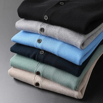 Плюс размер M-5XL Кашмирен пуловер с жилетка Мъжко едноцветно плетено V-образно деколте Топло вълнено мъжко висококачествено ежедневно палто Нов стил