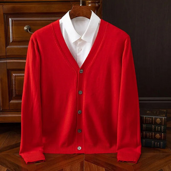 Ανδρικό πουλόβερ ζακέτα από κασμίρ M-5XL Ανδρικό μονόχρωμο πλεκτό με λαιμόκοψη V ζεστό μαλλί ανδρικό παλτό casual νέο στυλ
