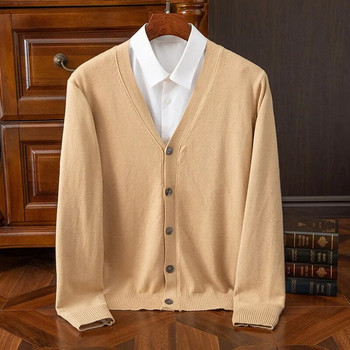Ανδρικό πουλόβερ ζακέτα από κασμίρ M-5XL Ανδρικό μονόχρωμο πλεκτό με λαιμόκοψη V ζεστό μαλλί ανδρικό παλτό casual νέο στυλ