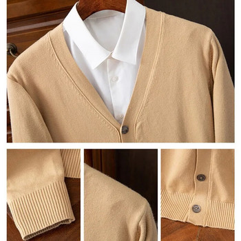 Плюс размер M-5XL Кашмирен пуловер с жилетка Мъжко едноцветно плетено V-образно деколте Топло вълнено мъжко висококачествено ежедневно палто Нов стил