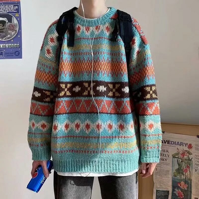 Meeste kampsun Vintage Pullover Turtleneck Vabaaja kampsunid meeste riided geomeetriaga pulloverid Vabaaja tasuta kohaletoimetamine Meeste riided