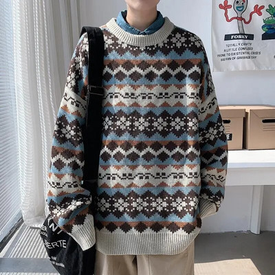 Meeste kampsun Vintage Pullover Turtleneck Vabaaja kampsunid meeste riided geomeetriaga pulloverid Vabaaja tasuta kohaletoimetamine Meeste riided