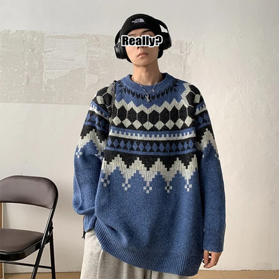 Meeste kampsun Vintage Pullover Turtleneck Vabaaja kampsunid meeste riided geomeetriaga pulloverid Vabaaja tasuta kohaletoimetamine Meeste riided