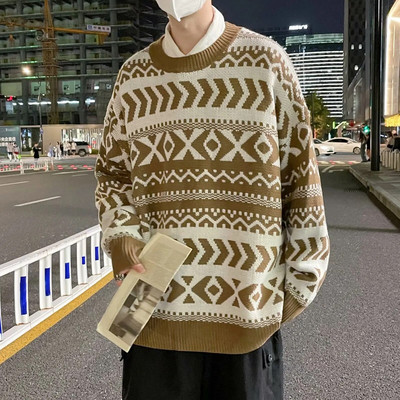 Meeste kampsun Vintage Pullover Turtleneck Vabaaja kampsunid meeste riided geomeetriaga pulloverid Vabaaja tasuta kohaletoimetamine Meeste riided