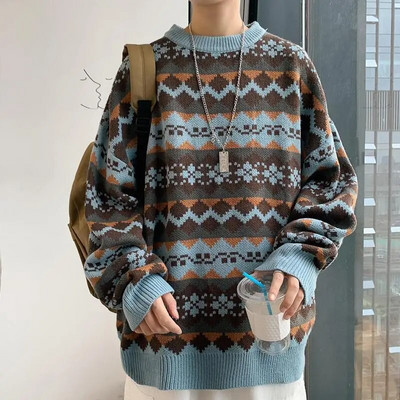 Meeste kampsun Vintage Pullover Turtleneck Vabaaja kampsunid meeste riided geomeetriaga pulloverid Vabaaja tasuta kohaletoimetamine Meeste riided