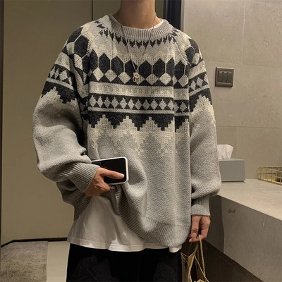 Meeste kampsun Vintage Pullover Turtleneck Vabaaja kampsunid meeste riided geomeetriaga pulloverid Vabaaja tasuta kohaletoimetamine Meeste riided