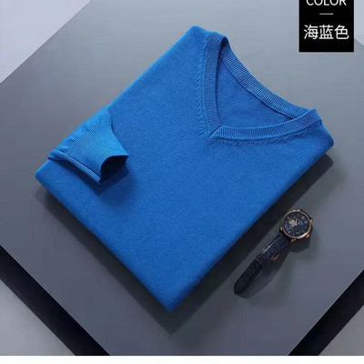 2022 m. medvilnės mišinio klasikinis megztinis su V formos iškirpte, vyriškas megztinis 2022 m. rudens žiemos darbas laisvalaikis, universalus megztas džemperis.