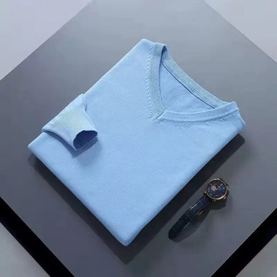 2022 m. medvilnės mišinio klasikinis megztinis su V formos iškirpte, vyriškas megztinis 2022 m. rudens žiemos darbas laisvalaikis, universalus megztas džemperis.