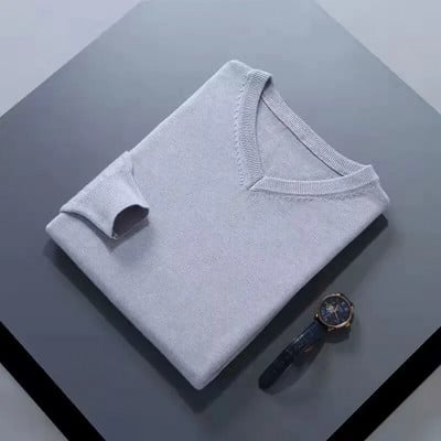 2022 m. medvilnės mišinio klasikinis megztinis su V formos iškirpte, vyriškas megztinis 2022 m. rudens žiemos darbas laisvalaikis, universalus megztas džemperis.