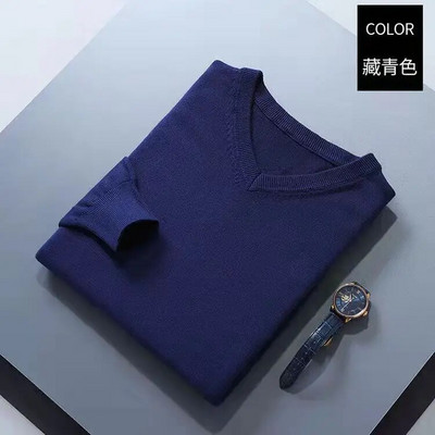 2022 m. medvilnės mišinio klasikinis megztinis su V formos iškirpte, vyriškas megztinis 2022 m. rudens žiemos darbas laisvalaikis, universalus megztas džemperis.