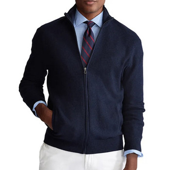 Нов моден едноцветен пуловер за мъжка жилетка Slim Fit Knitred 100% памук Есен Зима Ежедневни мъжки дрехи 8503