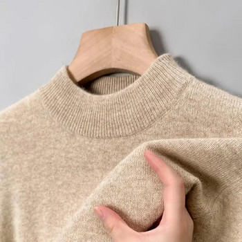 Едноцветен пуловер с имитация на кашмир за мъжки зимен свободен пуловер с полувисоко деколте, удебелен топъл моден мъжки трикотаж