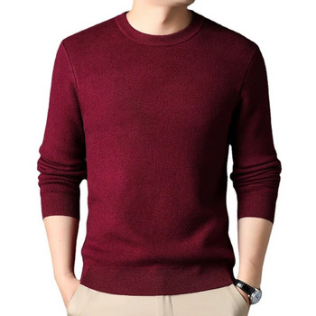 Мъжки зимен едноцветен плетен пуловер Ежедневни удобни горнища Винтидж суичъри Свободни основни суичъри с кръгло деколте Есенни суичъри