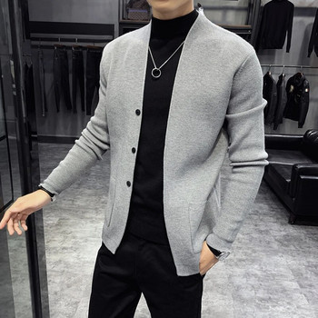 Φθινοπωρινή Νέα Ζακέτα Ανδρικά Ρούχα Μόδα 2023 Διακόσμηση με κουμπιά Κορεάτικο πουλόβερ ανδρική τσέπη Μπροστινή χαλαρή ανδρική ζακέτα 3χρωμη 3XL