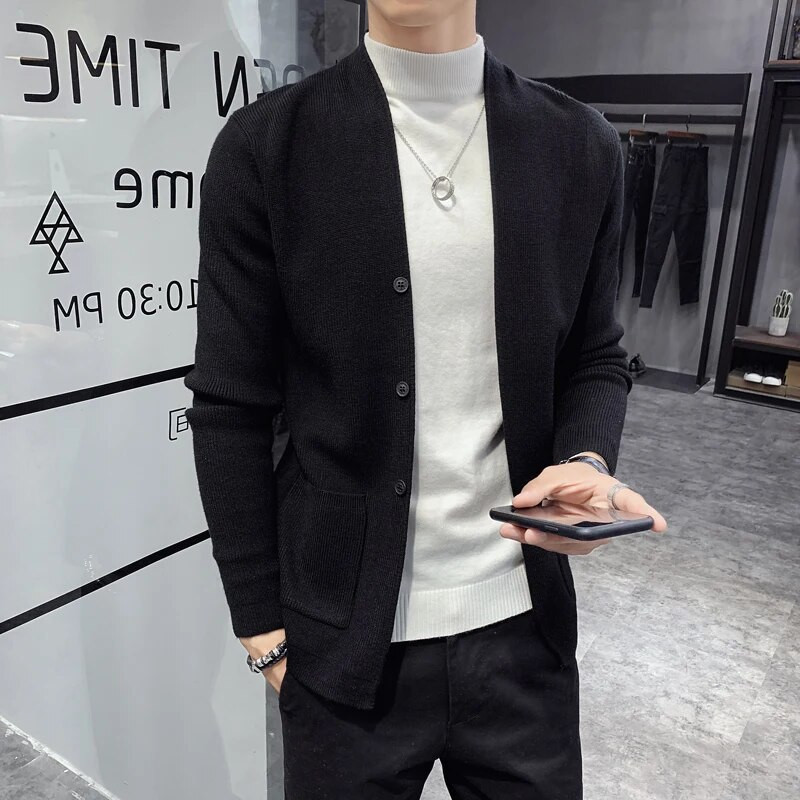 Rudens jauns vīriešu apģērbs, modes 2023. g. pogas dekors Korejiešu džemperis vīriešu priekšējā kabata, brīvs ikdienas vīriešu jaka 3 krāsu 3 XL