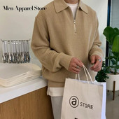  Korėjietiški stori, šilti megzti vyriški drabužiai Kasdieniai megzti megztiniai Vyriški megztiniai Vyriški Laisvi užtrauktuku ilgomis rankovėmis megztinis vyriškas