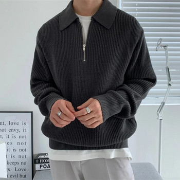 Корейски дебели топли плетени мъжки дрехи Ежедневни плетени пуловери Мъжки пуловери за мъже Свободен мъжки пуловер с дълъг ръкав с цип