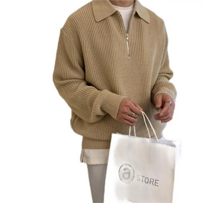  Korėjietiški stori, šilti megzti vyriški drabužiai Kasdieniai megzti megztiniai Vyriški megztiniai Vyriški Laisvi užtrauktuku ilgomis rankovėmis megztinis vyriškas