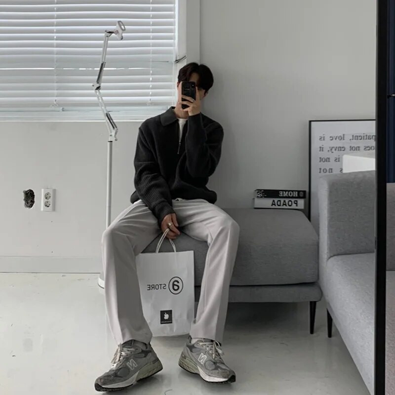  Korėjietiški stori, šilti megzti vyriški drabužiai Kasdieniai megzti megztiniai Vyriški megztiniai Vyriški Laisvi užtrauktuku ilgomis rankovėmis megztinis vyriškas