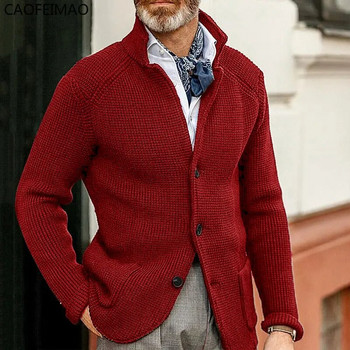 2023 Пролет Есен Нова тънка яка със стойка Мъжка плетена жилетка Ежедневна свободна мъжка пуловер Палто Жилетка мъжка Вязаный Кардиган