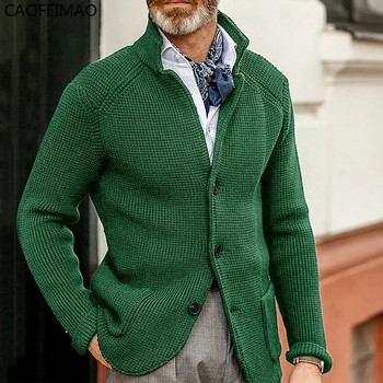 2023 Пролет Есен Нова тънка яка със стойка Мъжка плетена жилетка Ежедневна свободна мъжка пуловер Палто Жилетка мъжка Вязаный Кардиган