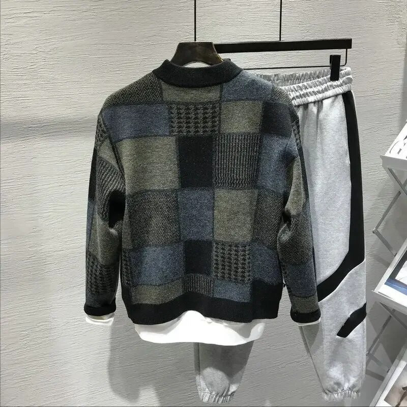Muška odjeća Karirani kaput s ovratnikom Pleteni džemperi za muškarce Jakna Debeli zimski kardigan S Japanska Harajuku moda Over Fit Knit