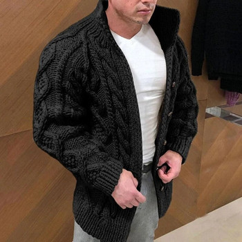 Зимно яке Свободна мъжка жакардова плетена жилетка Топъл пуловер с дълъг ръкав Едноцветни ежедневни мъжки палта
