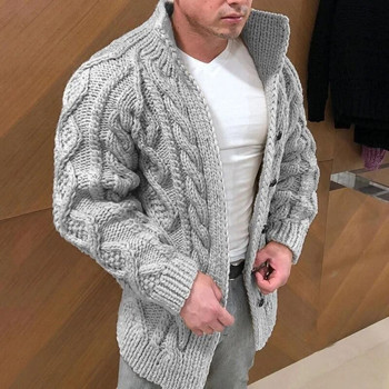 Зимно яке Свободна мъжка жакардова плетена жилетка Топъл пуловер с дълъг ръкав Едноцветни ежедневни мъжки палта