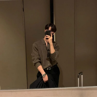 Vīriešu džemperis Korejiešu modes trikotāžas mēteļi Vīriešu ielas apģērbs Slim Fit ikdienas jakas mēteļi