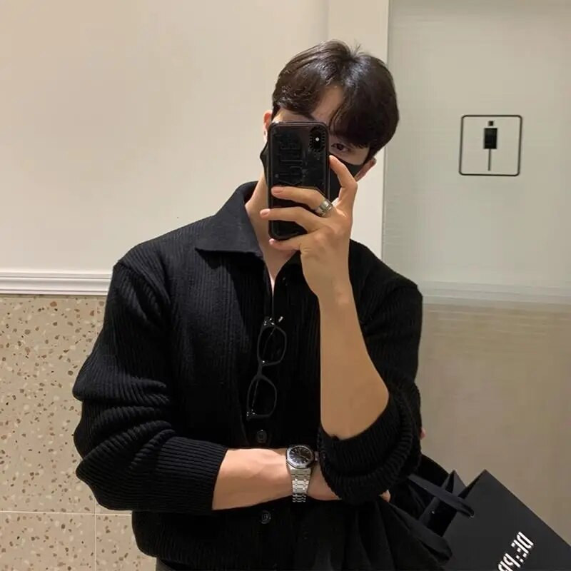 Vīriešu džemperis Korejiešu modes trikotāžas mēteļi Vīriešu ielas apģērbs Slim Fit ikdienas jakas mēteļi