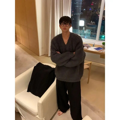 Meeste kuduja Puhas ja lihtne villane kampsun pullover kampsun Sügistalv 2022 uus mood ja mitmekülgne vabaaja V-kaelusega kampsun