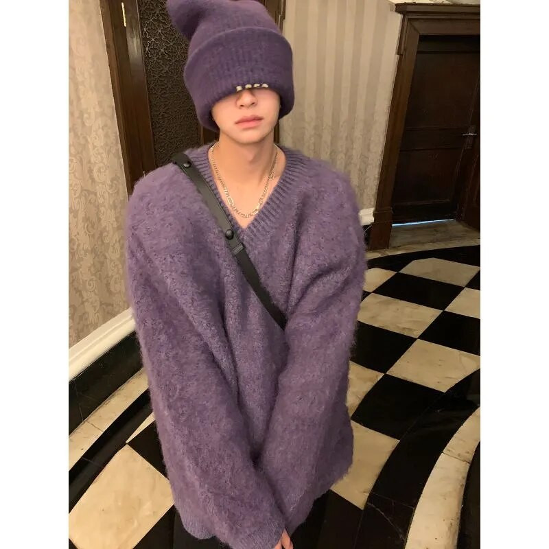 Meeste kuduja Puhas ja lihtne villane kampsun pullover kampsun Sügistalv 2022 uus mood ja mitmekülgne vabaaja V-kaelusega kampsun