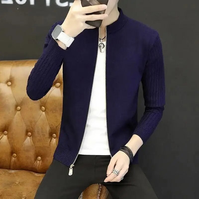 Sügistalvine mood Harajuku All Match Kudumine Kardigan Meeste Tugevad tõmblukuga Topid Vaba vabaaja ülerõivad Paks pikkade varrukatega jakk