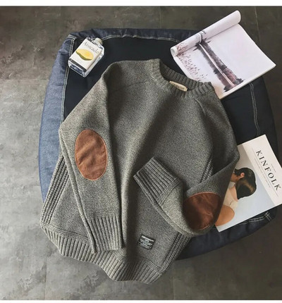 Pulovers Trikotāžas džemperis Vīriešu Lielizmēra Patch Dizains Trikotāžas Vīriešu Apģērbi Koreja Harajuku Streetwear Puloveri Džemperi vīriešiem
