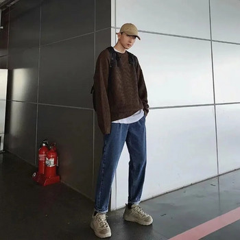 Корейски модни пуловери Мъжки есенни нови трикотажни дрехи с плътно деколте Streetwear Мъжки дрехи Harajuku Свободни плетени пуловери Pull Homme