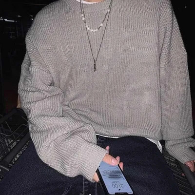 Korėjos madingi megztiniai Vyrai Rudens Nauji Solid O Neck Trikotažas Gatvės drabužiai Vyriški drabužiai Harajuku Laisvi megzti megztiniai Pull Homme